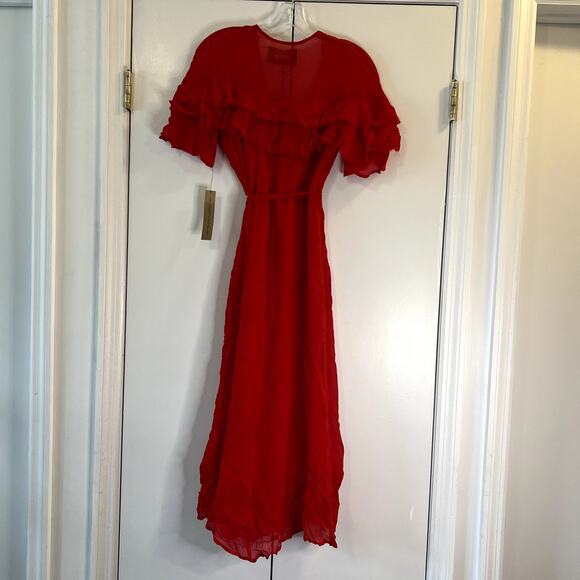 Reformation Garbo Wrap Midi Dress Cherry Red NWT Size XS - Picture 4 of 5